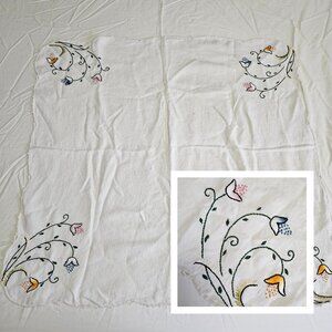 Tablecloth Square White Cotton Embroidered Floral Flowers Cloth Linen 32" x 32"